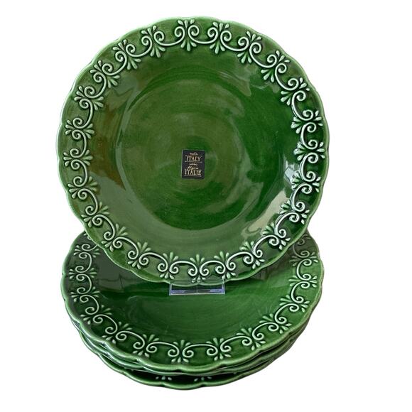 Maioliche Jessica Made in Italy Christmas Dinner Plates 11" Set 4 Holiday Green - Picture 9 of 12